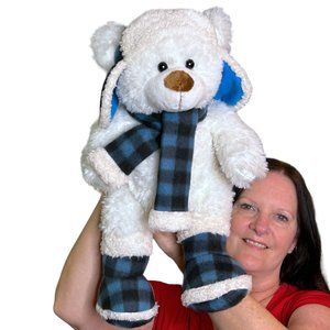 Dan Dee White Winter Bear Blue Plaid Hat Scarf & Boots 20" Plush‎ Stuffed Animal